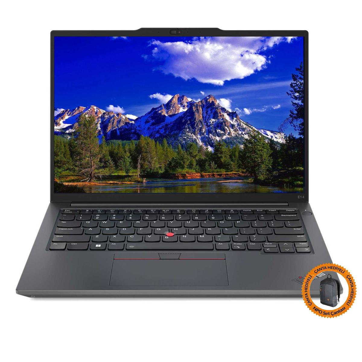 Lenovo ThinkPad E14 21JK0005TX04 Dahili Iris Xe Graphics Eligible Intel Core i5 1335U 24 GB Ram 1 TB SSD 14 inç Full HD Freedos Laptop + CNT005 Çanta