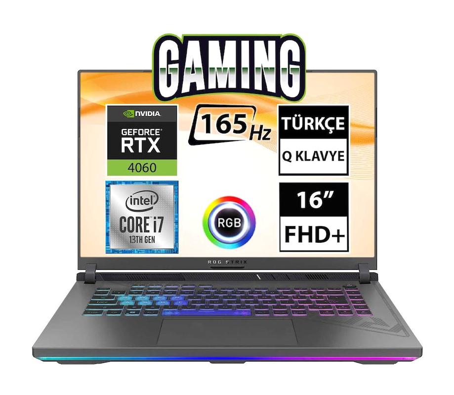 Asus ROG Strix G16 G614JV-N3159A9 Harici GeForce RTX 4060 Intel Core i7 13650HX 64 GB Ram 1 TB SSD 16 inç Full HD Freedos Gaming Laptop