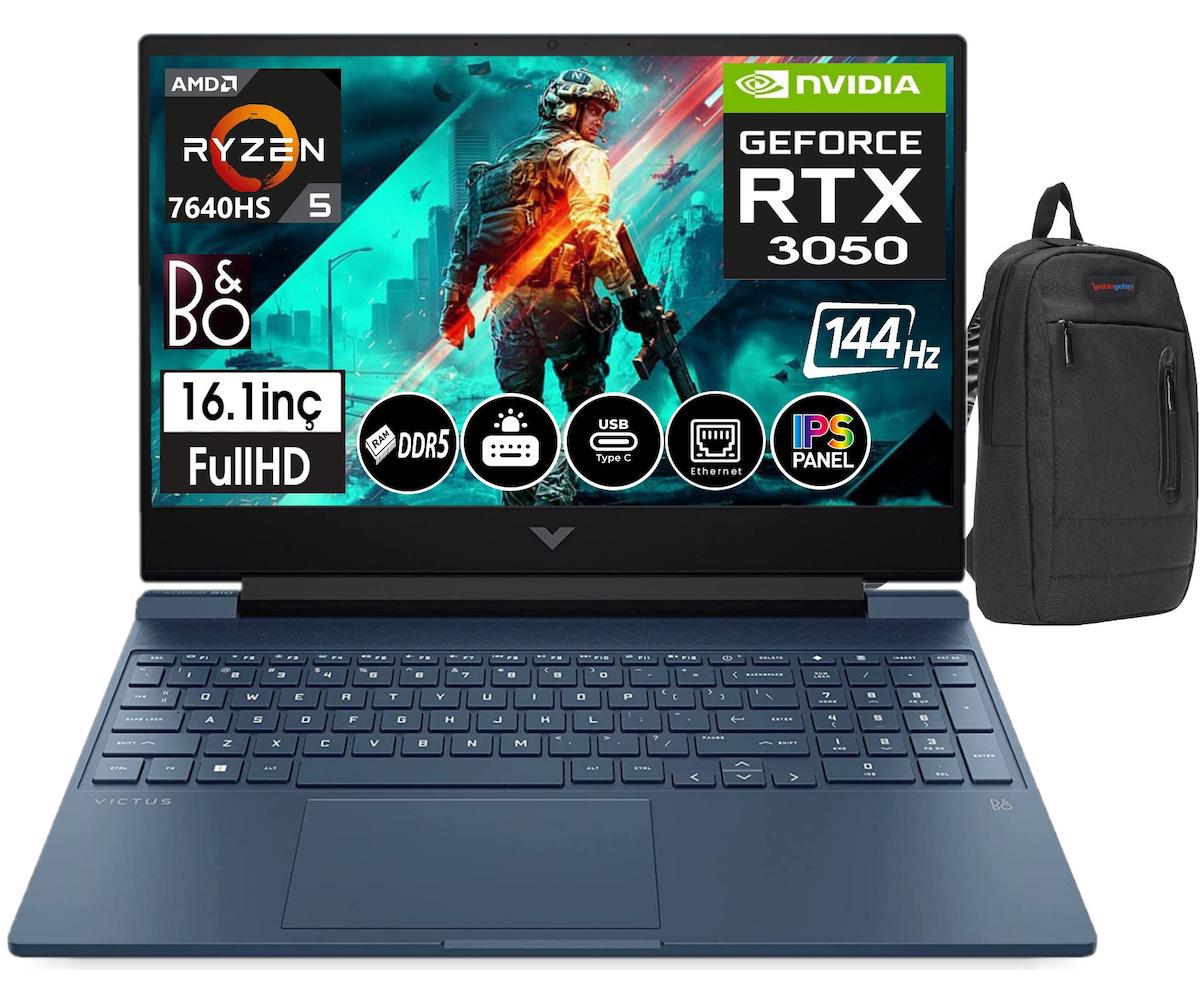 Hp Victus 16 S0032NT 77Z4N2EA12 Harici GeForce RTX 3050 AMD Ryzen 5 7640HS 16 GB Ram 2 TB SSD 16.1 inç Full HD Windows 11 Home Gaming Laptop + Zetta Çanta