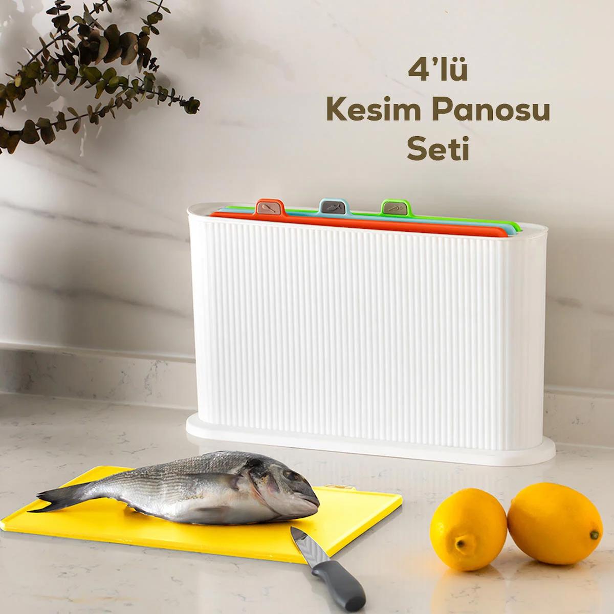 Porsima 1074-1 Plastik Orta Boy Standlı Beyaz 4'lü Kesme Tahtası