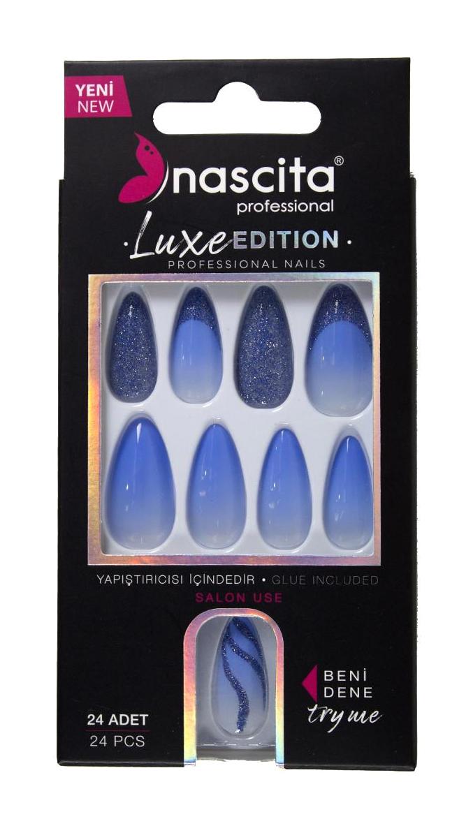 Nascita Luxe Edition 224 Badem Simli Mavi 24'lü Takma Tırnak