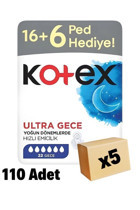 Kotex Ultra Dev Eko Gece Organik Antialerjik Orta 22'li Hijyenik Ped 5 Adet