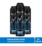 Rexona Fresh Active Cobalt Pudrasız Ter Önleyici Antiperspirant Sprey Erkek Deodorant 3x150 ml