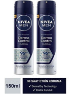 Nivea Derma Control Clinical Pudrasız Ter Önleyici Antiperspirant Sprey Erkek Deodorant 2x150 ml