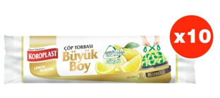 Koroplast Limon Kokulu Şeffaf Büzgülü Büyük Boy 65x70 cm Çöp Poşeti 10x10 Adet Sarı