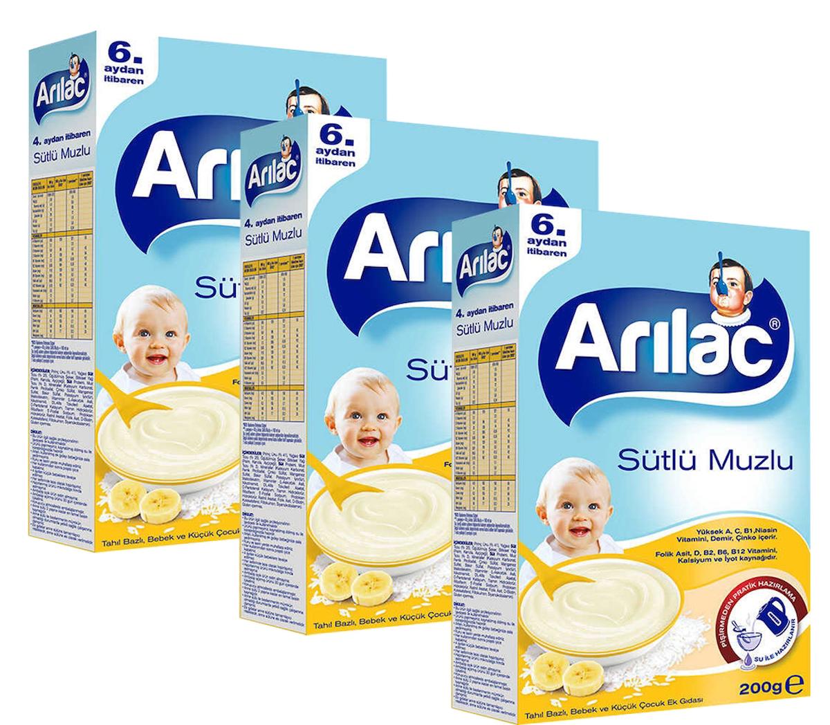 Arılac Instant Ek Gıda Tahıllı Glutensiz Muzlu-Sütlü Kaşık Maması 3x200 gr