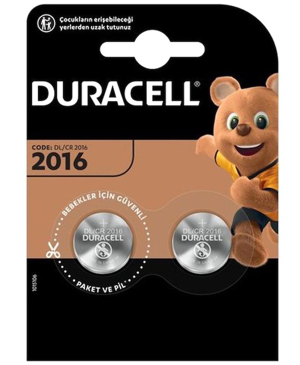 Duracell CR2016 3 V 80 mAh Lityum Düğme Pil 2'li