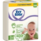 Evy Baby 3'lü Fırsat Paketi Midi 3 Numara Cırtlı Bebek Bezi 400 Adet