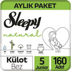 Sleepy Natural Aylık Paket 5 Numara Organik Külot Bebek Bezi 160 Adet