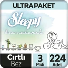 Sleepy Bio Natural 3 Numara Organik Cırtlı Bebek Bezi 224 Adet