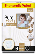 Pure Baby Ekonomik Paket 6 Numara Organik Cırtlı Bebek Bezi 60 Adet