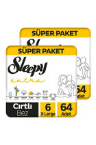Sleepy Xlarge Extra Avantajlı Süper Paket 6 Numara Organik Cırtlı Bebek Bezi 2x64 Adet
