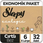 Sleepy Ekonomik Paket 6 Numara Organik Cırtlı Bebek Bezi 32 Adet