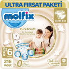 Molfix Pure & Soft 6 Numara Cırtlı Bebek Bezi 4x54 Adet