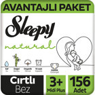 Sleepy Natural Midi Plus 3 + Numara Organik Cırtlı Bebek Bezi 156 Adet
