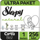 Sleepy Natural 1 Numara Organik Cırtlı Bebek Bezi 256 Adet
