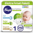 Sleepy Natural Ultra Hassas Yenidoğan 1 Numara Organik Cırtlı Bebek Bezi 210 Adet