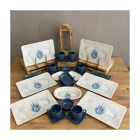 Demet Çeyiz Blue Magic Dikdörgen Desenli 27 Parça 6 Kişilik Porselen Kahvaltı Takımı Mavi
