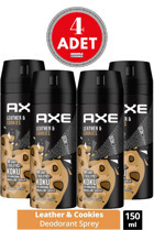 Axe Leather & Cookies Pudrasız Ter Önleyici Sprey Erkek 4x150 ml