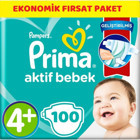 Prima Aktif Bebek 4+ Numara Cırtlı Bebek Bezi 100 Adet