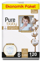 Pure Baby Organic 6 Numara Organik Cırtlı Bebek Bezi 120 Adet