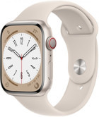 Apple Watch Series 8 Cellular Apple Uyumlu WatchOS Su Geçirmez 45 mm Fluoro Elastomer Kauçuk Kordon Kare Unisex Sim Kartlı Akıllı Saat Krem
