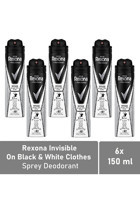 Rexona Men Invisible On Black+White Clothes Pudrasız Ter Önleyici Antiperspirant Sprey Erkek Deodorant 6x150 ml