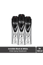 Rexona Men Invisible On Black+White Clothes Pudrasız Ter Önleyici Antiperspirant Sprey Erkek Deodorant 3x150 ml