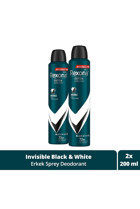 Rexona Üstün Koruma Invisible Black&White Pudrasız Ter Önleyici Antiperspirant Sprey Erkek Deodorant 2x200 ml