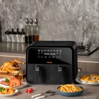 Uniwho D8 Airfryer 8 lt İki Hazneli Izgara Yapan Led Ekranlı Yağsız Sıcak Hava Fritözü Siyah