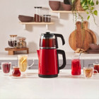 Karaca Tea Glass 2 In 1 Cam Demlikli 1650 W Işıklı Çelik Gövdeli Kırmızı Çay Makinesi
