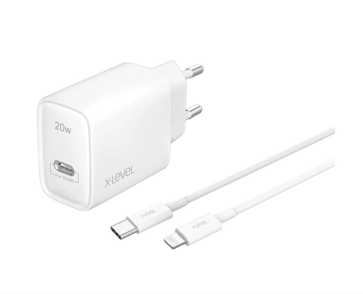 X-Level iPhone Lightning Kablolu 20 W Hızlı Şarj Aleti Beyaz