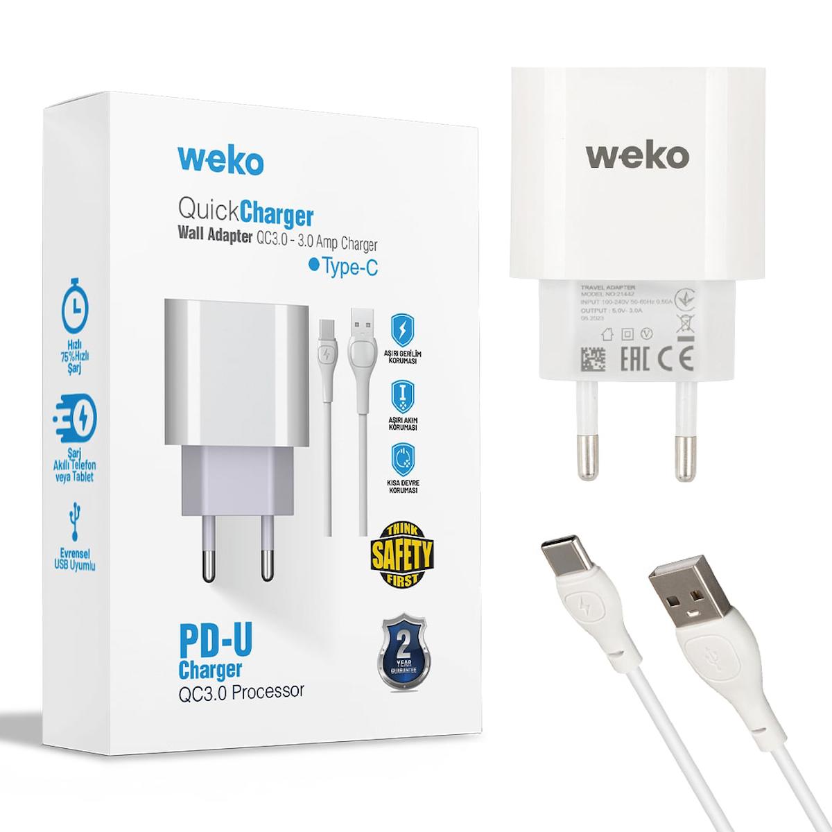 Weko WK-21442 Universal Type-C Kablolu Hızlı Şarj Aleti Beyaz