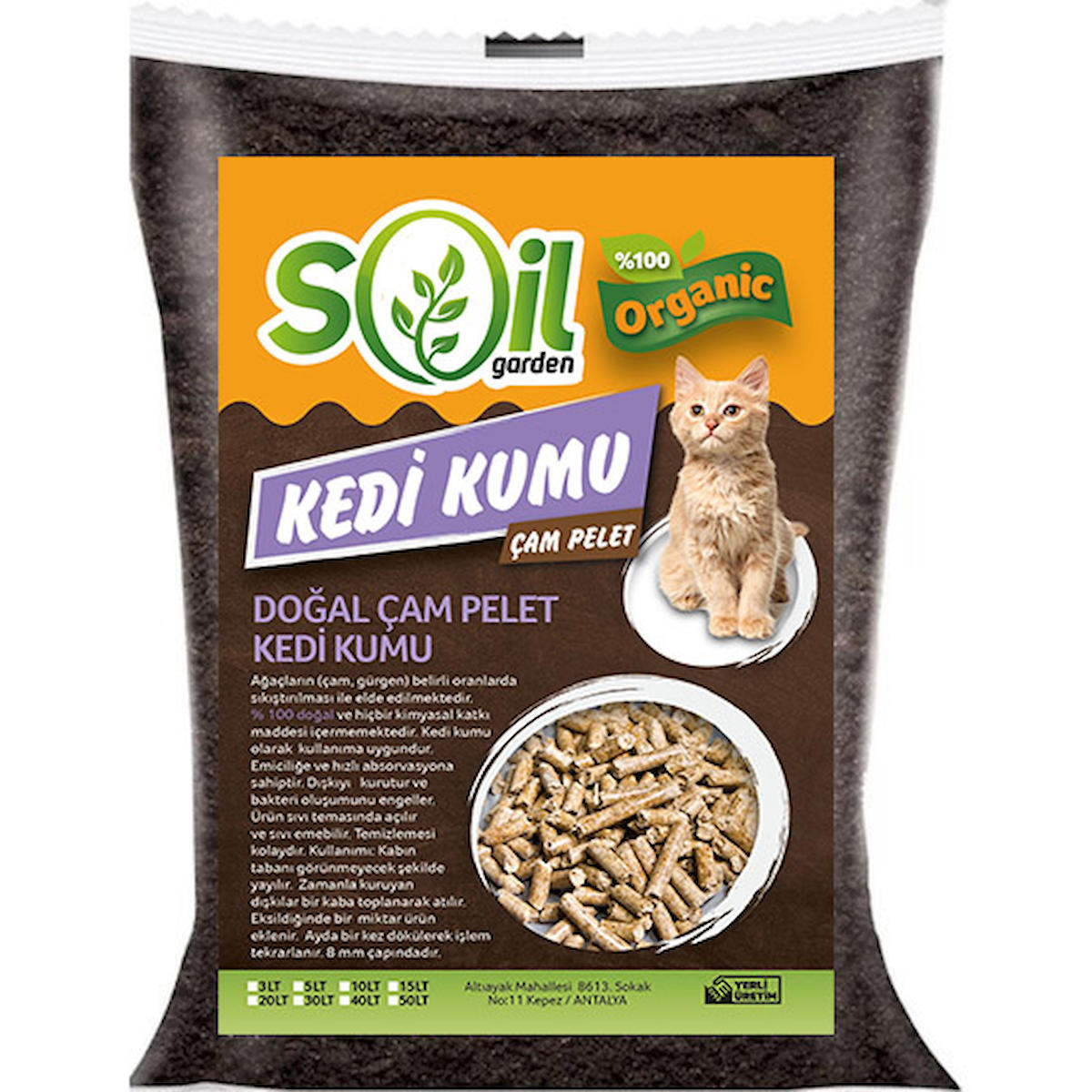 Soil Garden Çam Kokulu Kalın Taneli Çam Pellet Kedi Kumu 40 lt