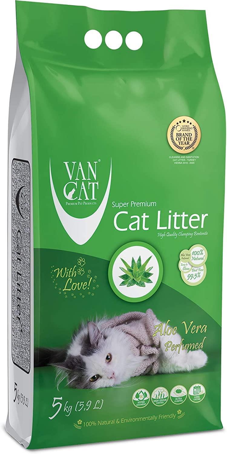 Van Cat Aloe Vera Kokulu Topaklanan İnce Taneli Bentonit Kedi Kumu 5 kg