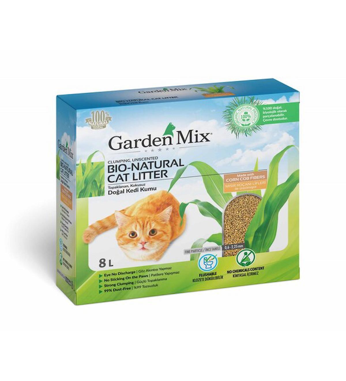 Garden Mix Kokusuz Topaklanan İnce Taneli Mısır Koçanı Lif Kedi Kumu 8 lt