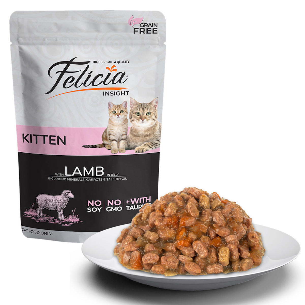 Felicia Insight Kuzu Etli Yavru Yaş Kedi Maması 12x85 gr