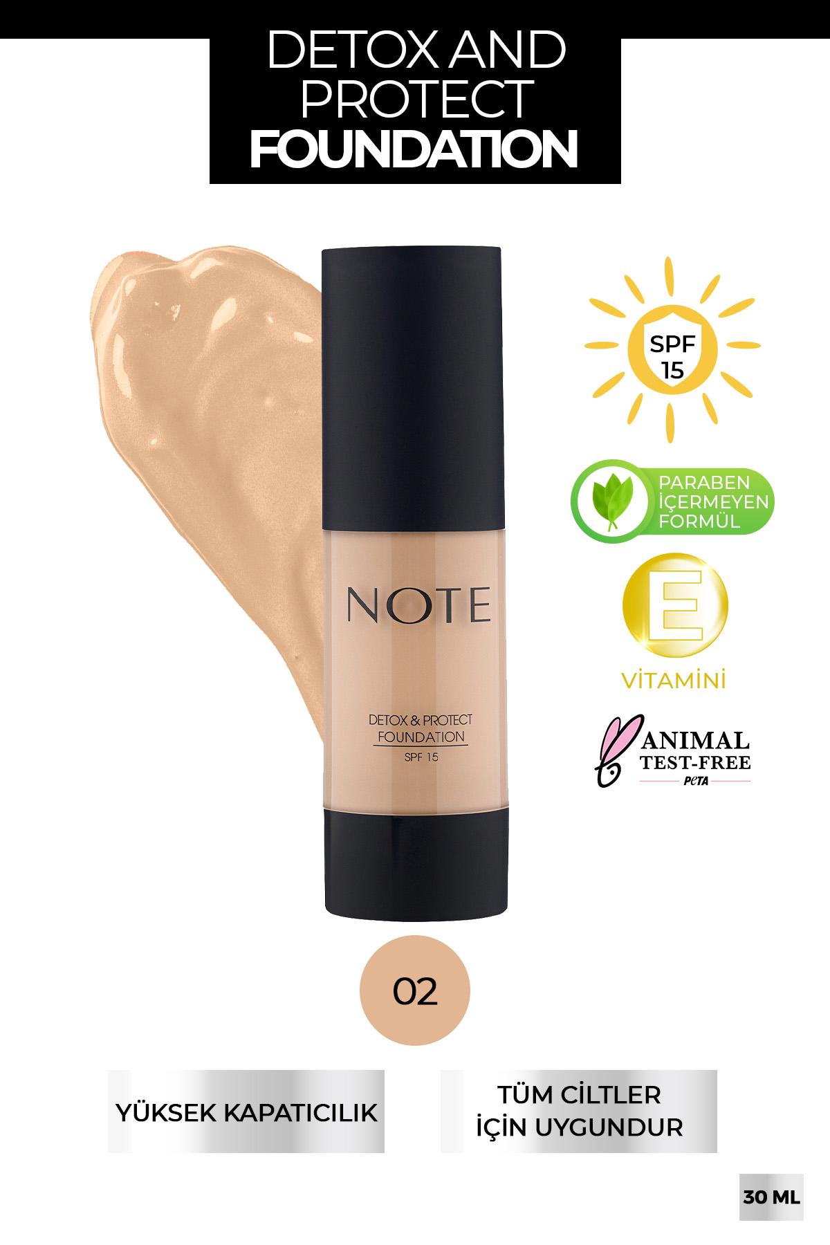 Note Detox & Protect 02 Natural Beige Güneş Koruyuculu Likit Tüp Fondöten 30 ml