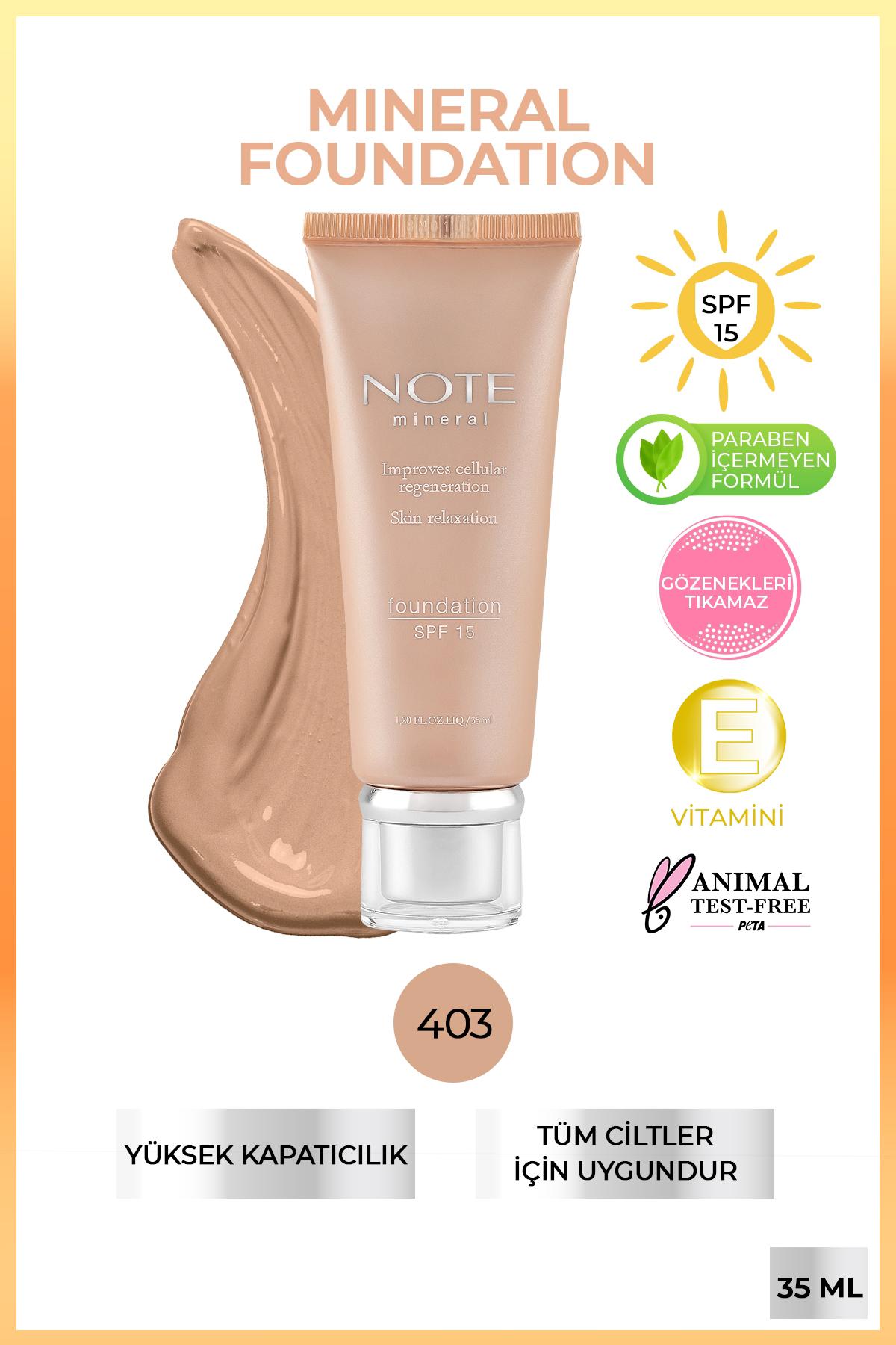 Note Mineral 403 Güneş Koruyuculu Krem Tüp Fondöten 35 ml