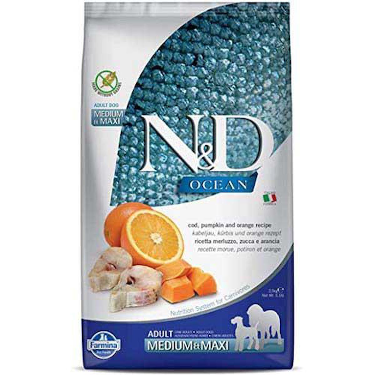 N&D Ocean Bal Kabaklı ve Balıklı Büyük ve Orta Irk Yetişkin Kuru Köpek Maması 2.5 kg