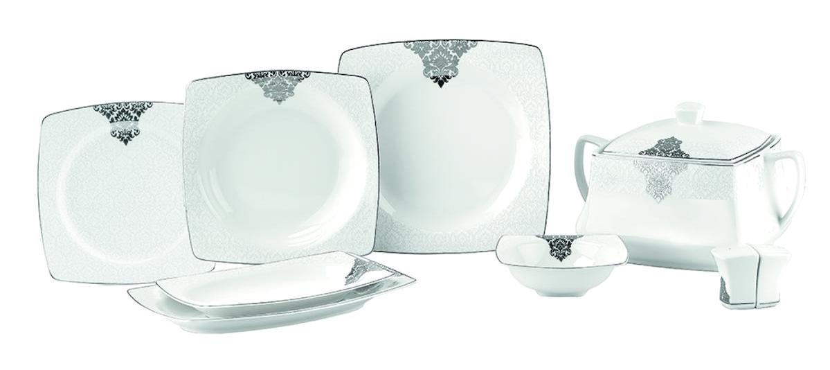 Taç Tulen 60 Parça 6 Kişilik Bone China Kare Yemek Takımı