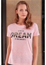 Berrak Kadın T-Shirt Pembe Baskılı Bayan T-Shirt %100 Pamuk Pembe (504862521) S