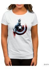 Zepplin Giyim Captain America Cut Beyaz Kadın T-Shirt L
