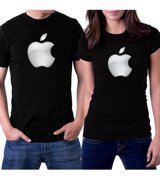 Zepplin Giyim Apple Logo Sevgili Çift Siyah T-Shirt Standart Erkek Beden L Kadın Beden M