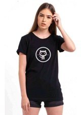 Qivi Cat Baskılı Siyah Kadın T-Shirt Siyah S