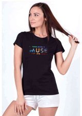 Qivi Muse Cover Logo Band Baskılı Siyah Kadın T-Shirt Siyah M