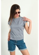 Modaplaza Kadın Dik Yaka T-Shirt 4065 K21Ytrkz4065Tsrtboyalı G L