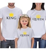 Tisho King Queen Aile T-Shirt Kombini Anne Baba Kız Kısa Kol Beyaz Standart Erkek Beden L Kadın Beden L Çocuk Beden 12 13 Yaş
