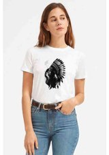 Qivi Kızılderili Kız Baskılı Beyaz Kadın T-Shirt (534306430) M