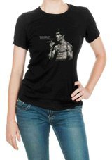 Qivi Bruce Lee Baskılı Siyah Kadın T-Shirt Siyah L